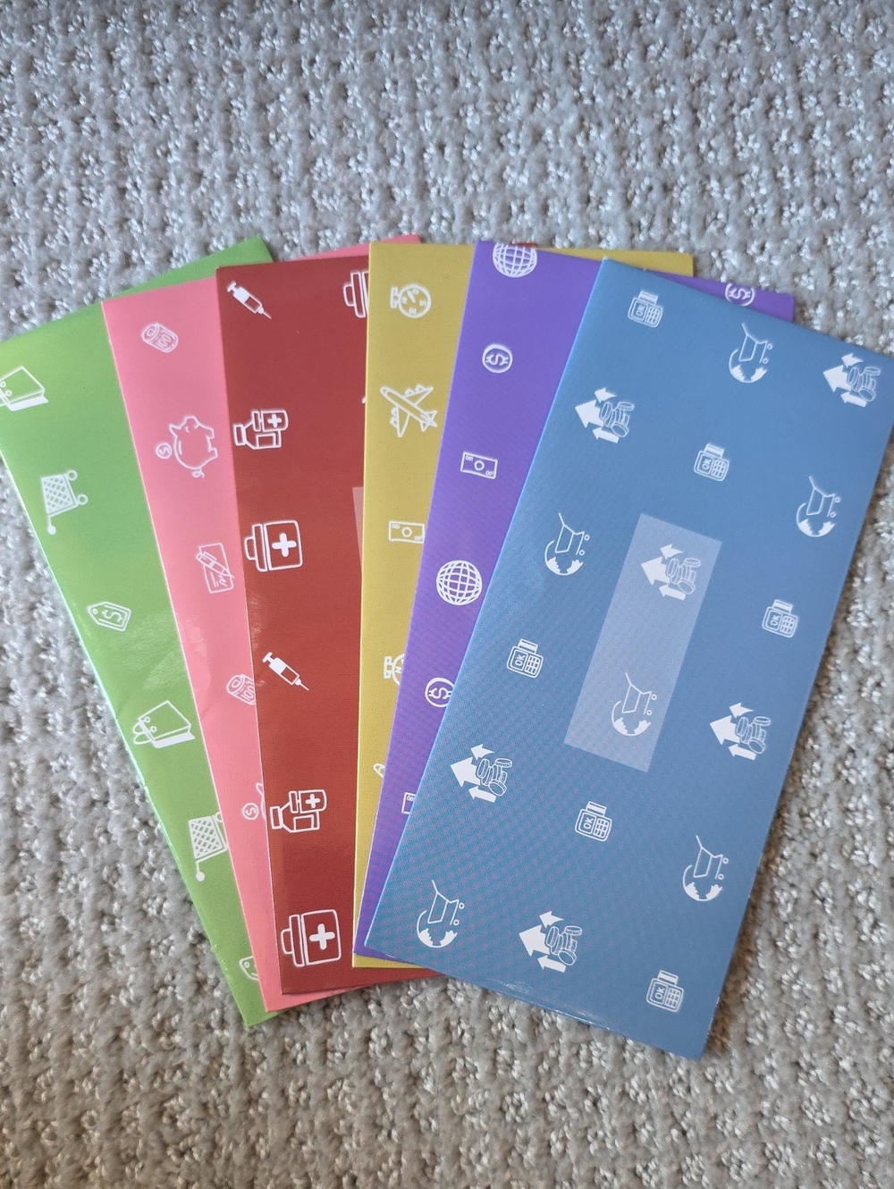 Set Of 6 Assorted Colored Money Saving Envelopes